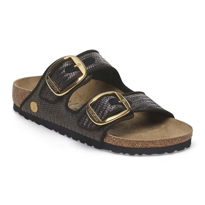 Birkenstock ARIZONA BIG BUCKLE 1029028 Noir | Raffia Textile Largeur Étroite - Boutique du Cordonnier