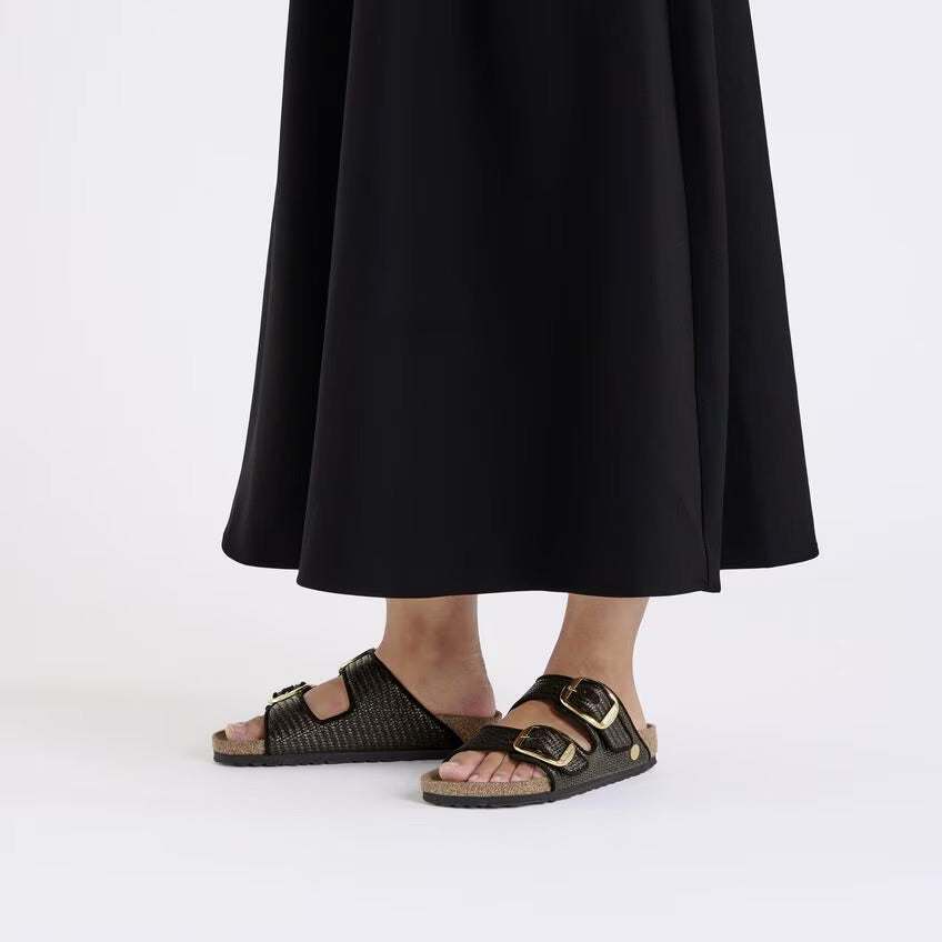 Birkenstock ARIZONA BIG BUCKLE 1029028 Noir | Raffia Textile Largeur Étroite - Boutique du Cordonnier