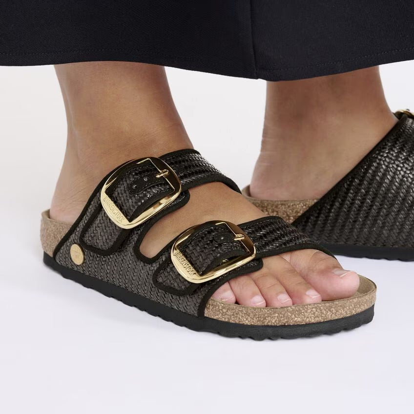 Birkenstock ARIZONA BIG BUCKLE 1029028 Noir | Raffia Textile Largeur Étroite - Boutique du Cordonnier