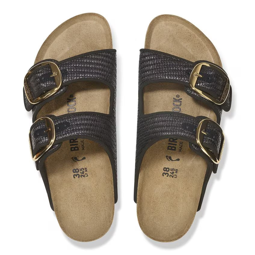 Birkenstock ARIZONA BIG BUCKLE 1029028 Noir | Raffia Textile Largeur Étroite - Boutique du Cordonnier