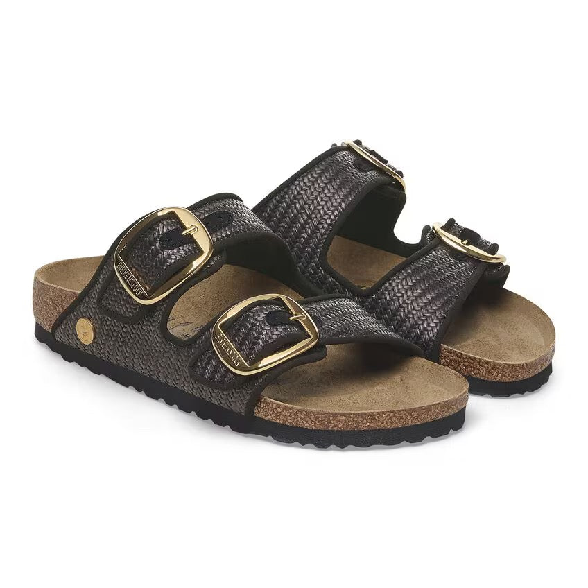 Birkenstock ARIZONA BIG BUCKLE 1029028 Noir | Raffia Textile Largeur Étroite - Boutique du Cordonnier