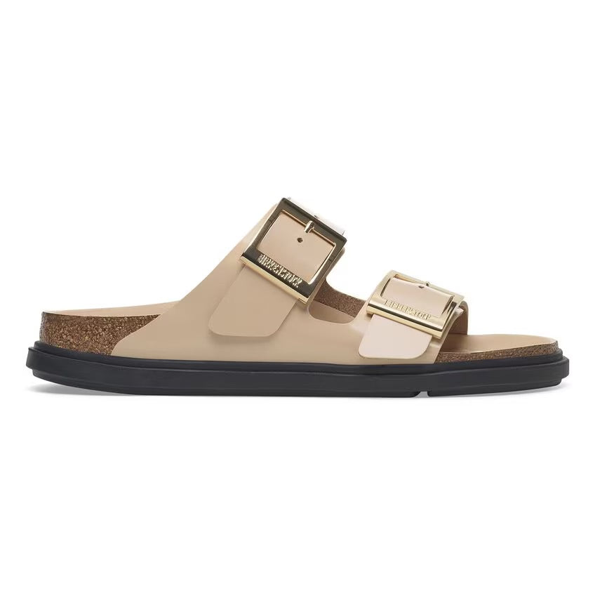Birkenstock ARIZONA DROPLET BUCKLE 1029386 High Shine New Beige | Cuir Largeur Étroite - Boutique du Cordonnier