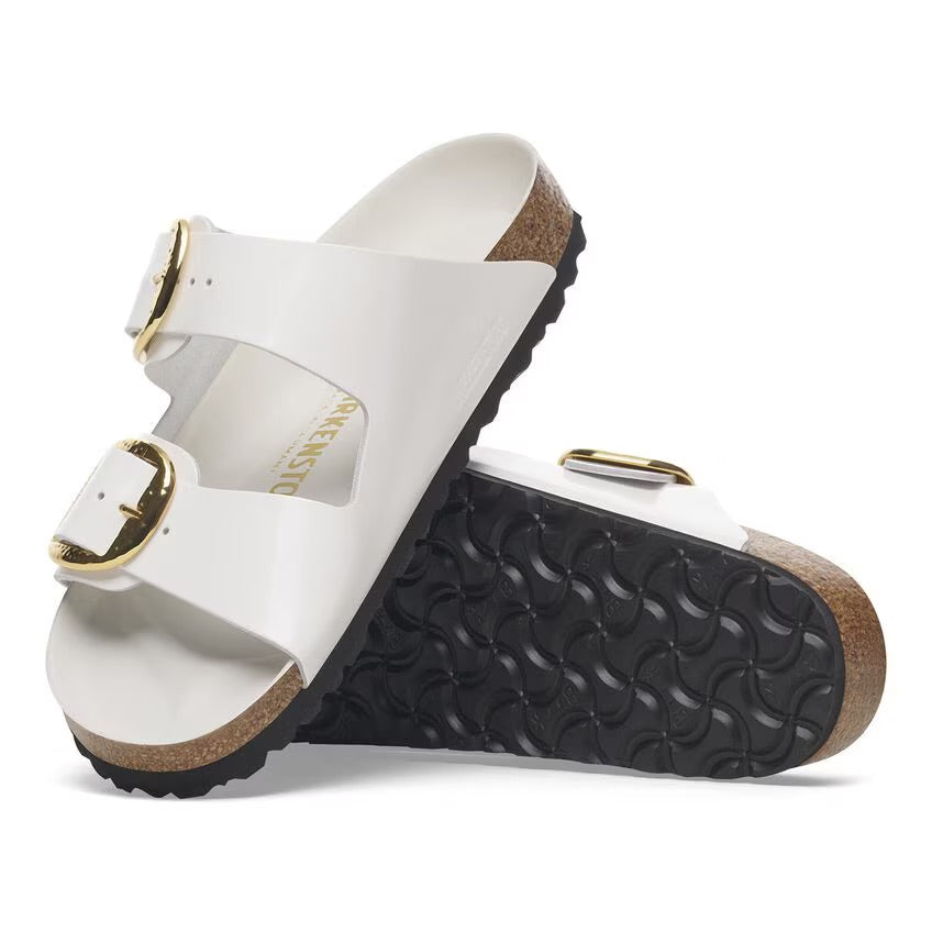Birkenstock ARIZONA HAMMERED BIG BUCKLE 1029520 High Shine Antique White | Cuir Largeur Étroite - Boutique du Cordonnier