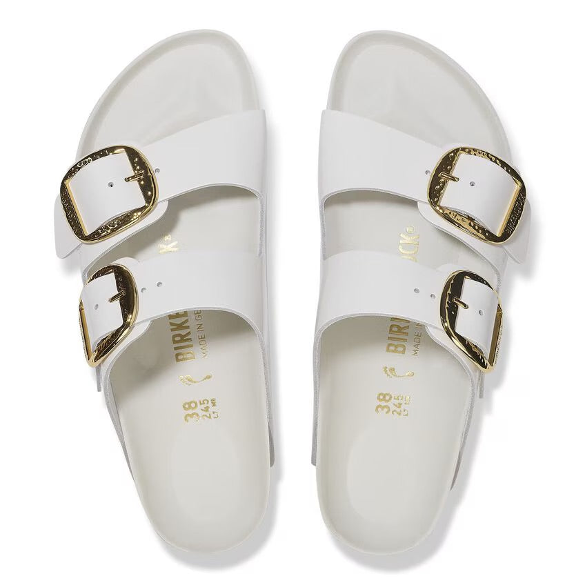 Birkenstock ARIZONA HAMMERED BIG BUCKLE 1029520 High Shine Antique White | Cuir Largeur Étroite - Boutique du Cordonnier