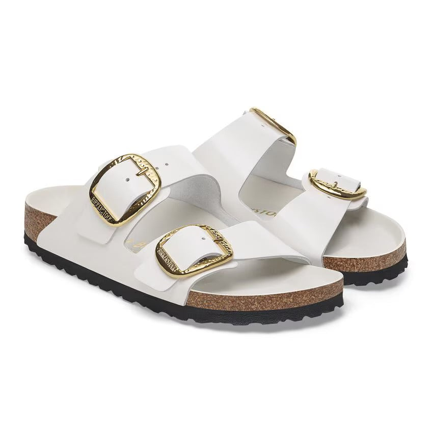 Birkenstock ARIZONA HAMMERED BIG BUCKLE 1029520 High Shine Antique White | Cuir Largeur Étroite - Boutique du Cordonnier