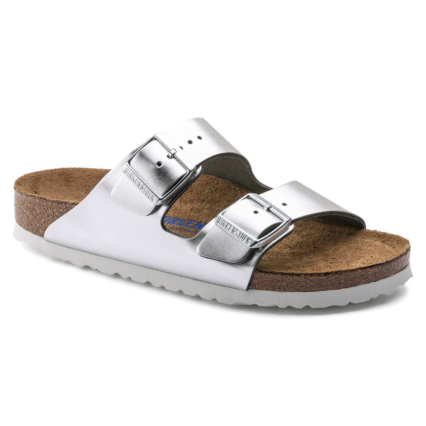 Birkenstock ARIZONA SOFT 1005961 Metallic Silver | Cuir Largeur Étroite - Boutique du Cordonnier