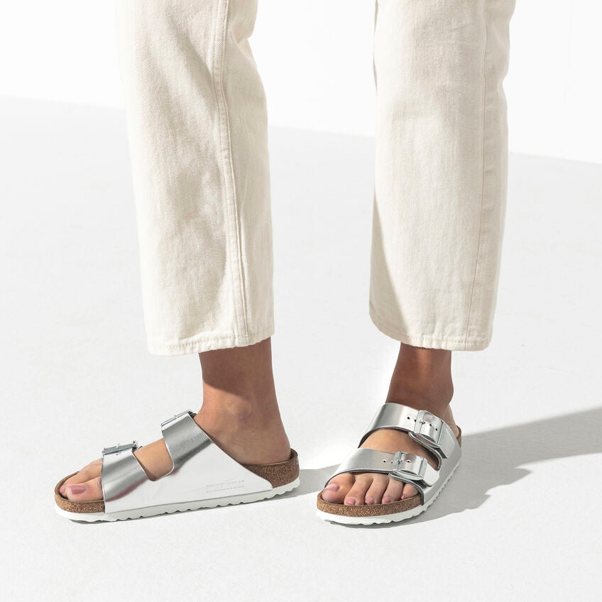 Birkenstock ARIZONA SOFT 1005961 Metallic Silver | Cuir Largeur Étroite - Boutique du Cordonnier