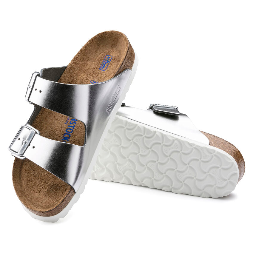 Birkenstock ARIZONA SOFT 1005961 Metallic Silver | Cuir Largeur Étroite - Boutique du Cordonnier