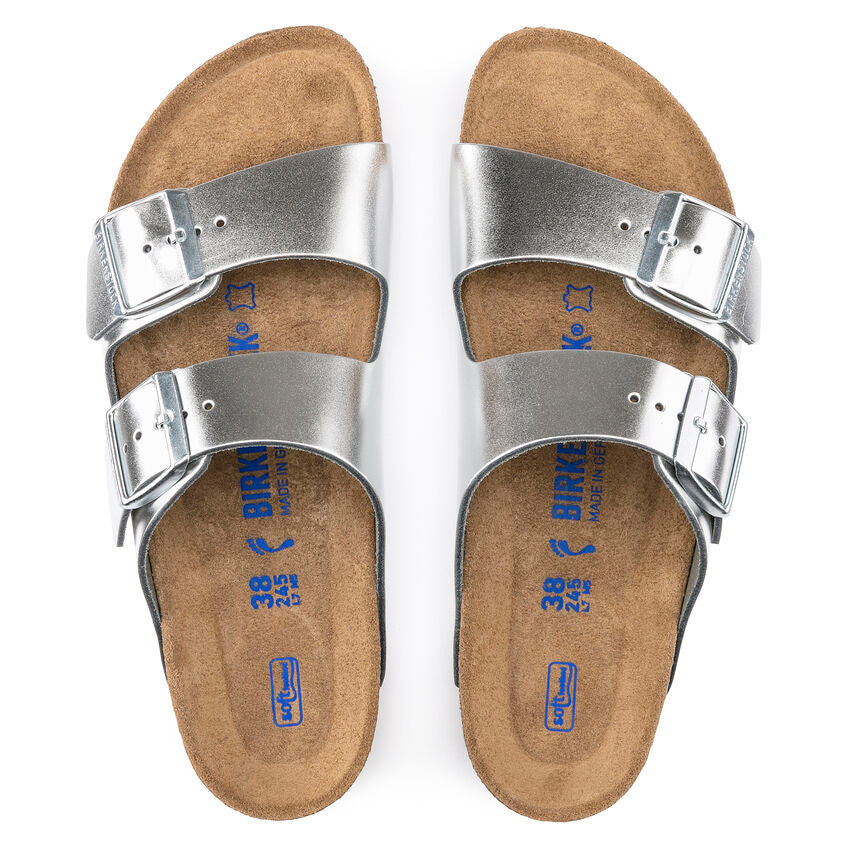 Birkenstock ARIZONA SOFT 1005961 Metallic Silver | Cuir Largeur Étroite - Boutique du Cordonnier