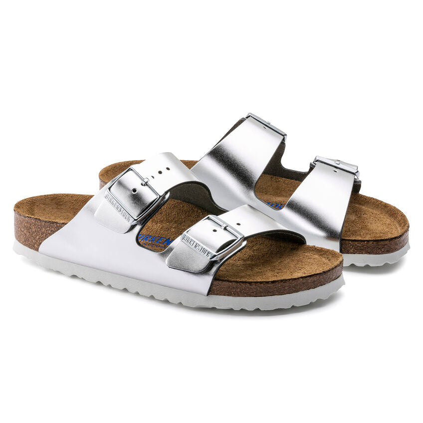 Birkenstock ARIZONA SOFT 1005961 Metallic Silver | Cuir Largeur Étroite - Boutique du Cordonnier