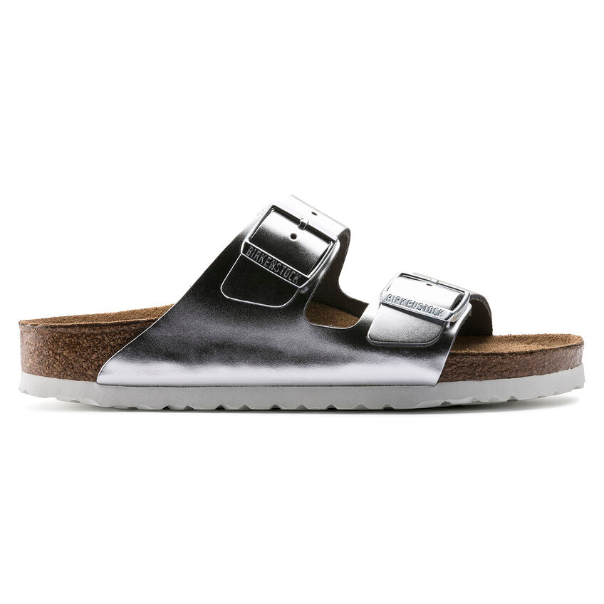 Birkenstock ARIZONA SOFT 1005961 Metallic Silver | Cuir Largeur Étroite - Boutique du Cordonnier