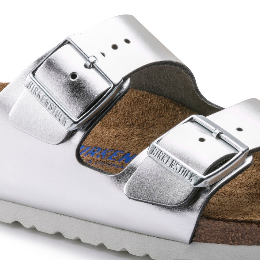 Birkenstock ARIZONA SOFT 1005961 Metallic Silver | Cuir Largeur Étroite - Boutique du Cordonnier