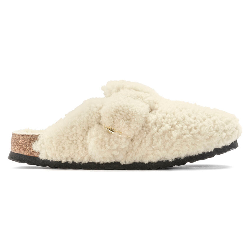 Birkenstock BOSTON BIG BUCKLE Shearling 1025664 Eggshell | Teddy Largeur Étroite - Boutique du Cordonnier