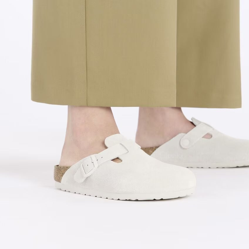 Birkenstock BOSTON SOFT 1027693 Antique White | Suède Largeur Étroite - Boutique du Cordonnier