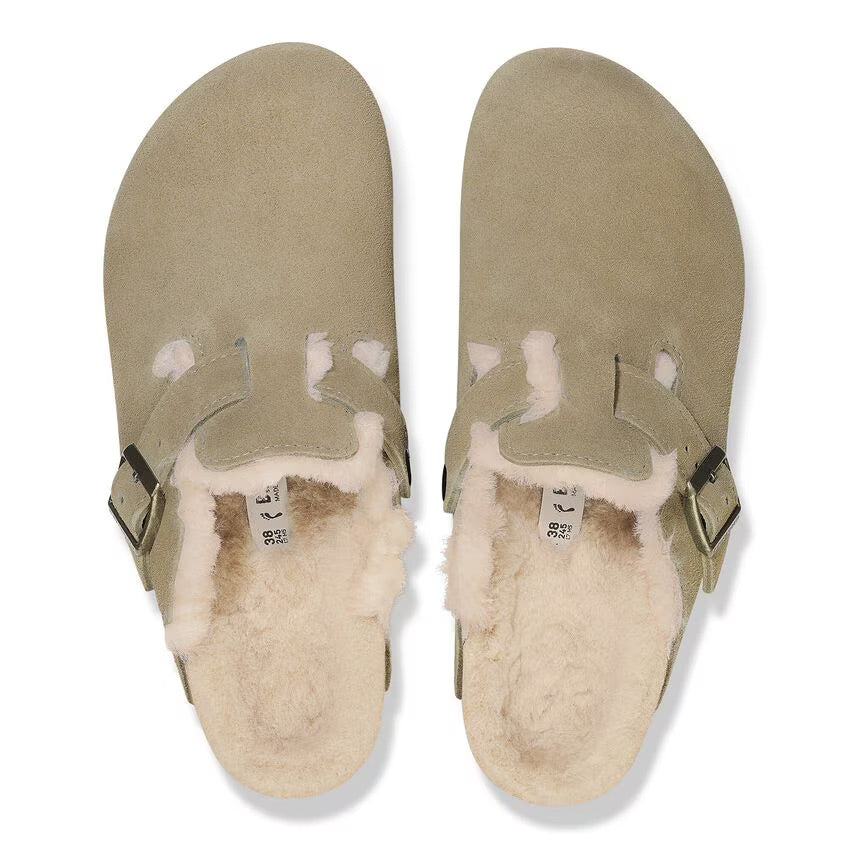Birkenstock BOSTON Shearling 1028299 Taupe | Suède/Shearling Largeur Étroite - Boutique du Cordonnier