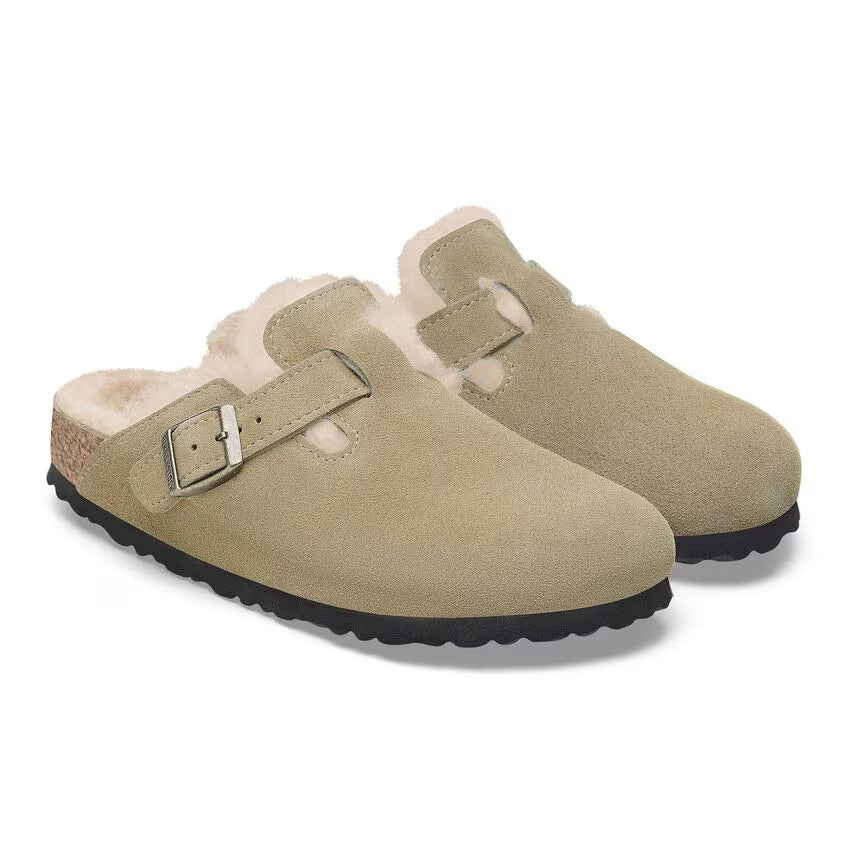 Birkenstock BOSTON Shearling 1028299 Taupe | Suède/Shearling Largeur Étroite - Boutique du Cordonnier