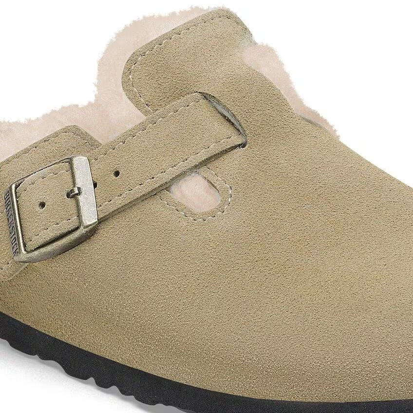 Birkenstock BOSTON Shearling 1028299 Taupe | Suède/Shearling Largeur Étroite - Boutique du Cordonnier