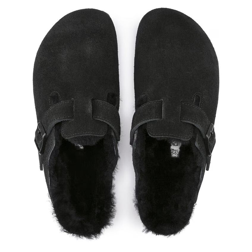 Birkenstock BOSTON Shearling 259883 Noir | Suède/Shearling Largeur Étroite - Boutique du Cordonnier