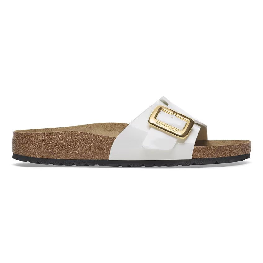 Birkenstock Catalina Luxe Buckle 1029437 White Patent | Birko-Flor Largeur Étroite - Boutique du Cordonnier
