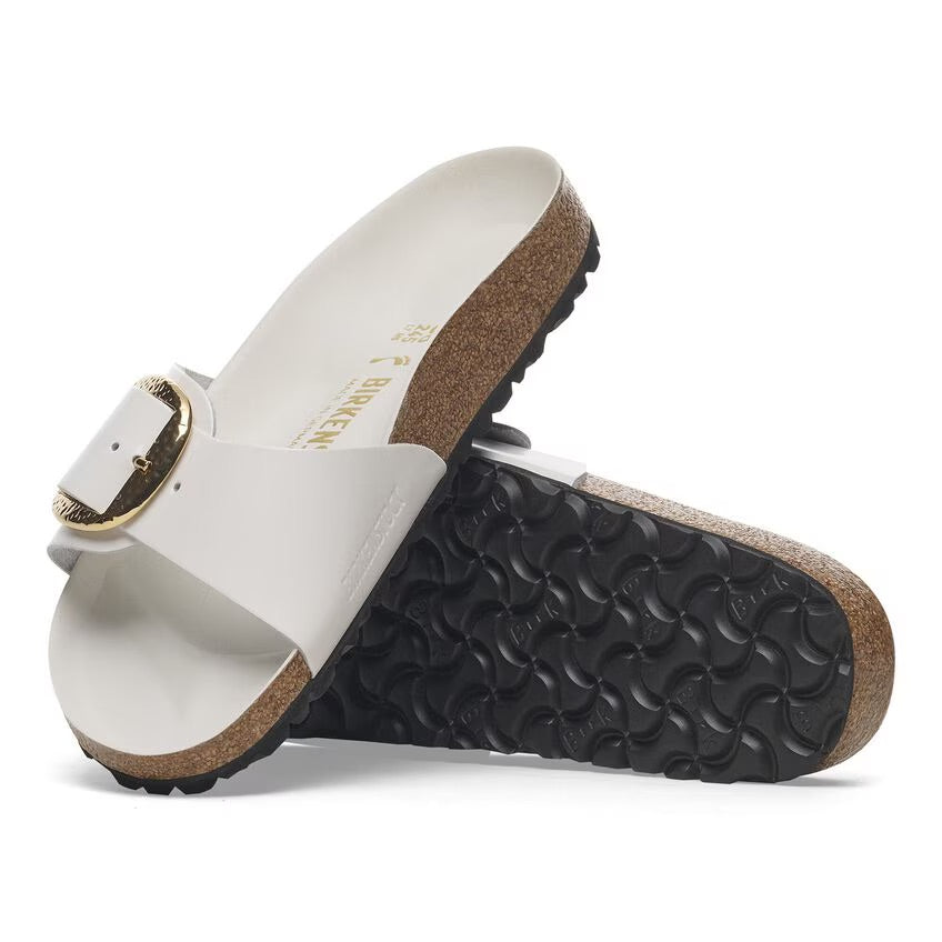 Birkenstock MADRID HAMMERED BIG BUCKLE 1029522 High Shine Antique White | Cuir Largeur Étroite - Boutique du Cordonnier