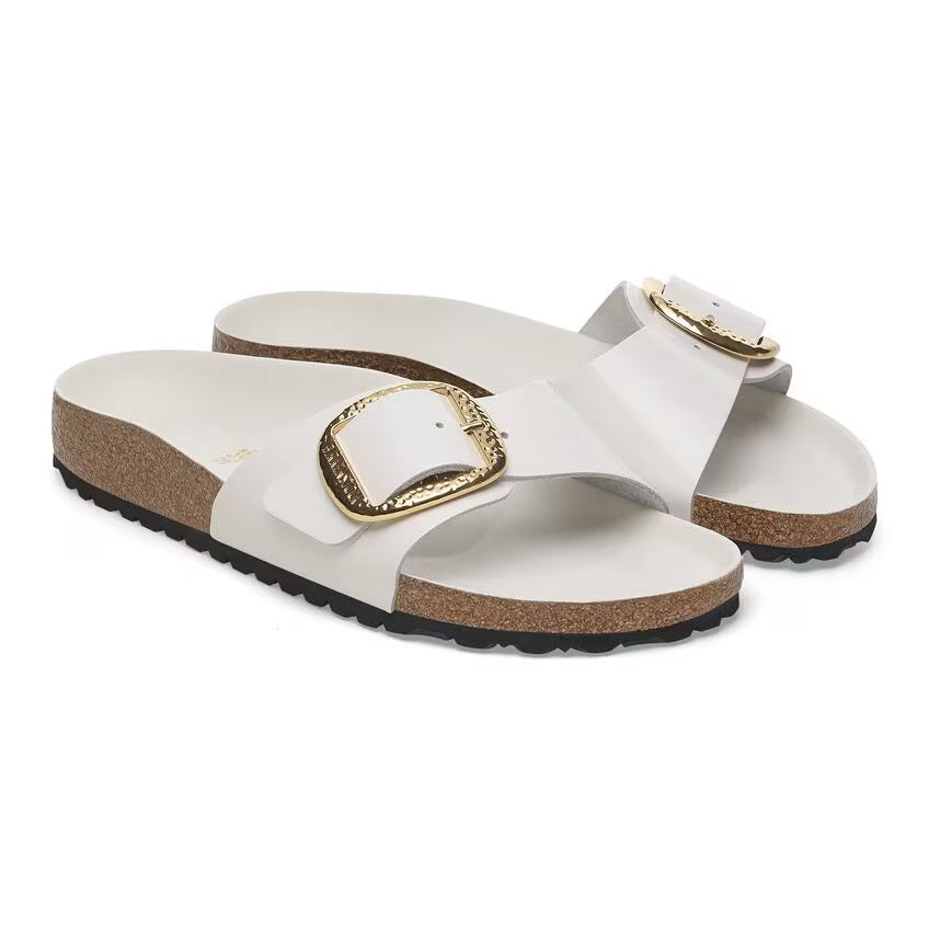 Birkenstock MADRID HAMMERED BIG BUCKLE 1029522 High Shine Antique White | Cuir Largeur Étroite - Boutique du Cordonnier