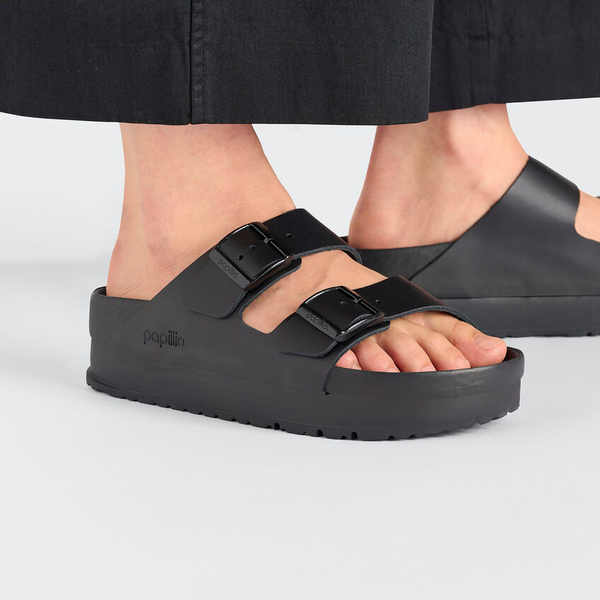 Birkenstock Papillio ARIZONA FLEX PLATFORM 1026918 Noir | Cuir Exquisite Largeur Étroite - Boutique du Cordonnier
