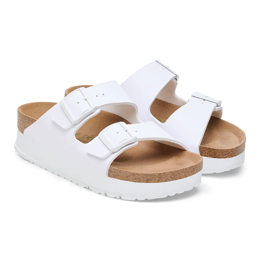 Birkenstock Papillio ARIZONA VEGAN PLATFORM 1027416 Blanc | Birko-Flor Largeur Étroite - Boutique du Cordonnier