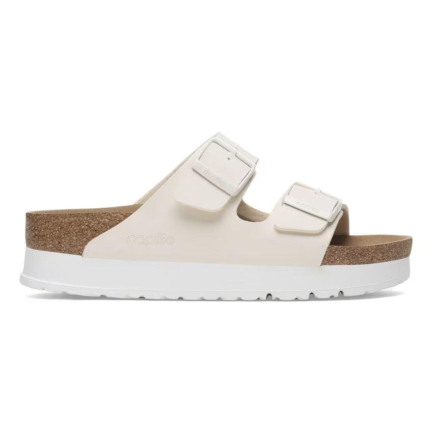 Birkenstock Papillio ARIZONA VEGAN PLATFORM 1029127 Eggshell | Birko-Flor Largeur Étroite - Boutique du Cordonnier