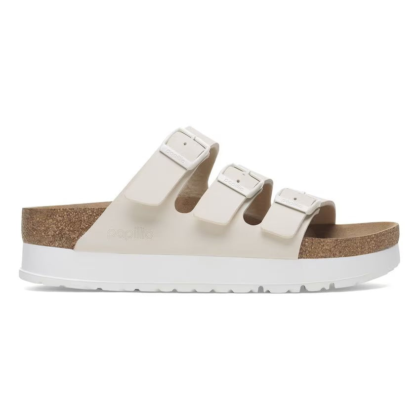 Birkenstock Papillio FLORIDA FLEX PLATFORM VEGAN 1029751 Eggshell | Birko-Flor Largeur Étroite - Boutique du Cordonnier
