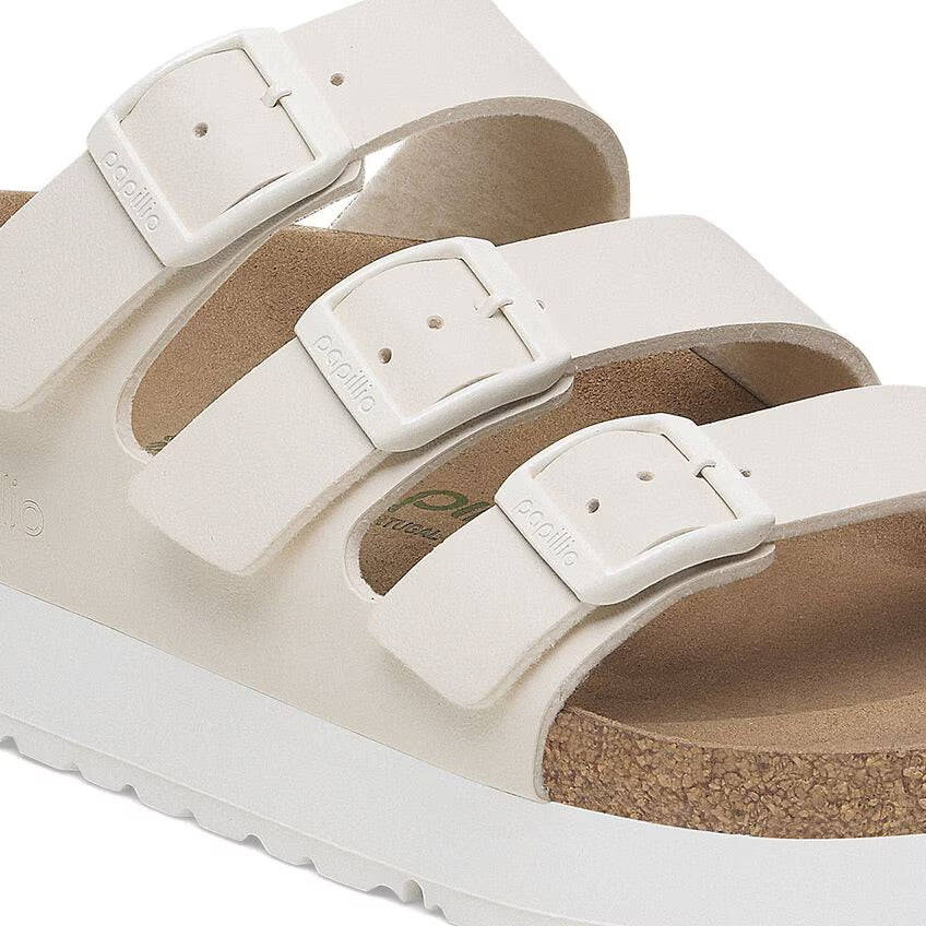 Birkenstock Papillio FLORIDA FLEX PLATFORM VEGAN 1029751 Eggshell | Birko-Flor Largeur Étroite - Boutique du Cordonnier