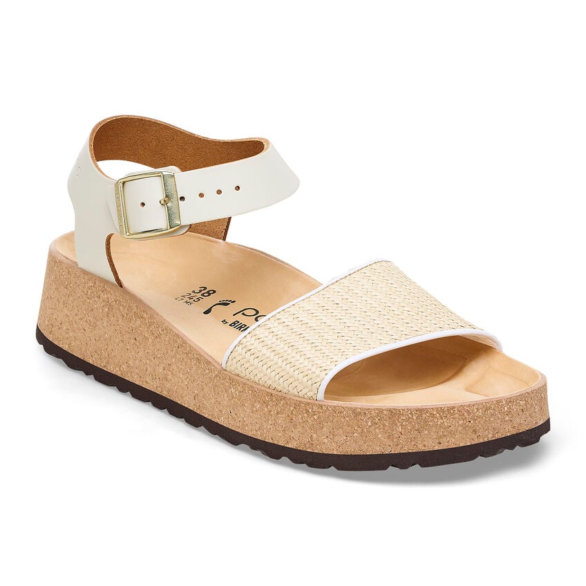 Birkenstock Papillio GLENDA 1026921 Blanc/Naturel | Cuir Largeur Étroite - Boutique du Cordonnier