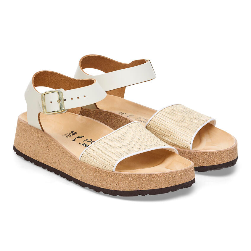 Birkenstock Papillio GLENDA 1026921 Blanc/Naturel | Cuir Largeur Étroite - Boutique du Cordonnier