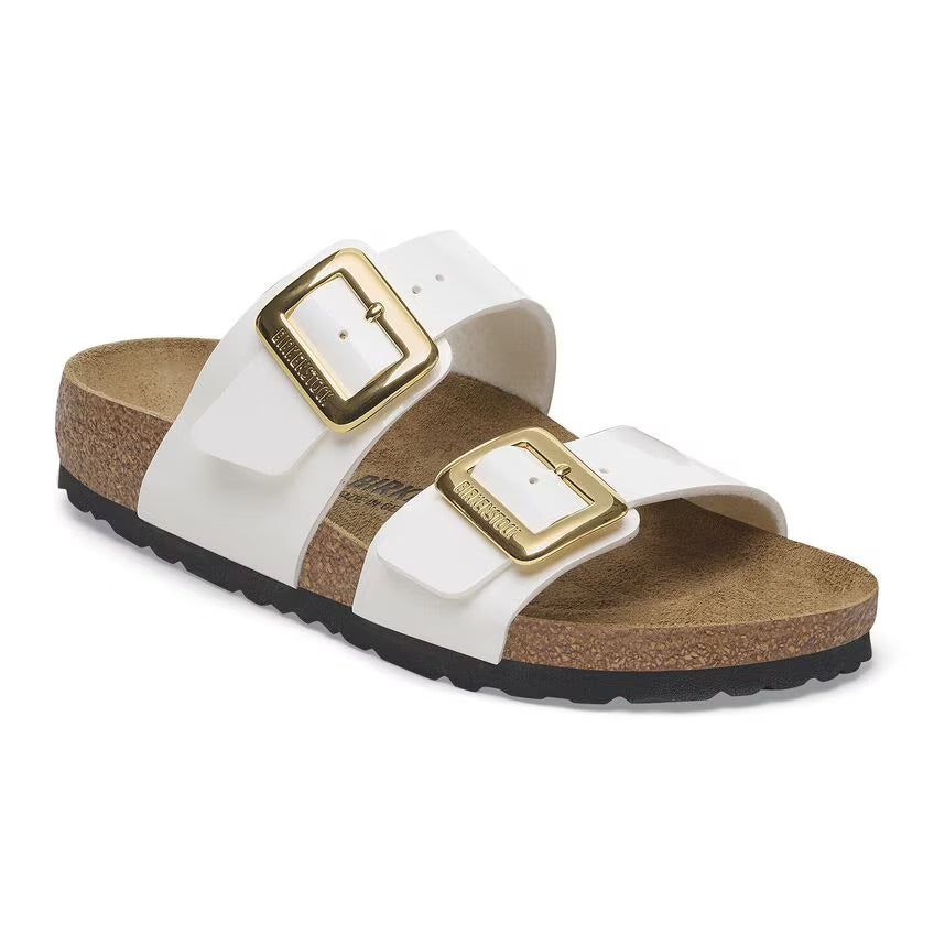 Birkenstock Sydney Luxe Buckle 1029438 White Patent | Birko-Flor Largeur Étroite - Boutique du Cordonnier