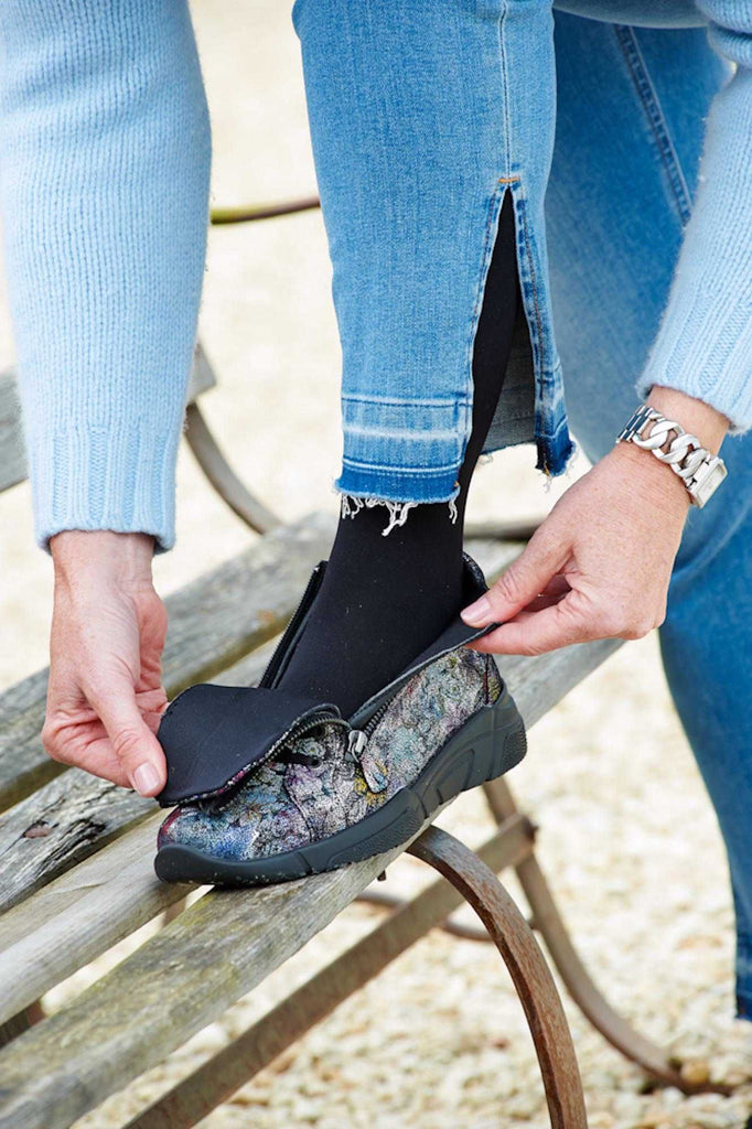 DB Shoes HARBOUR 77201X Silver Blue Floral - Boutique du Cordonnier