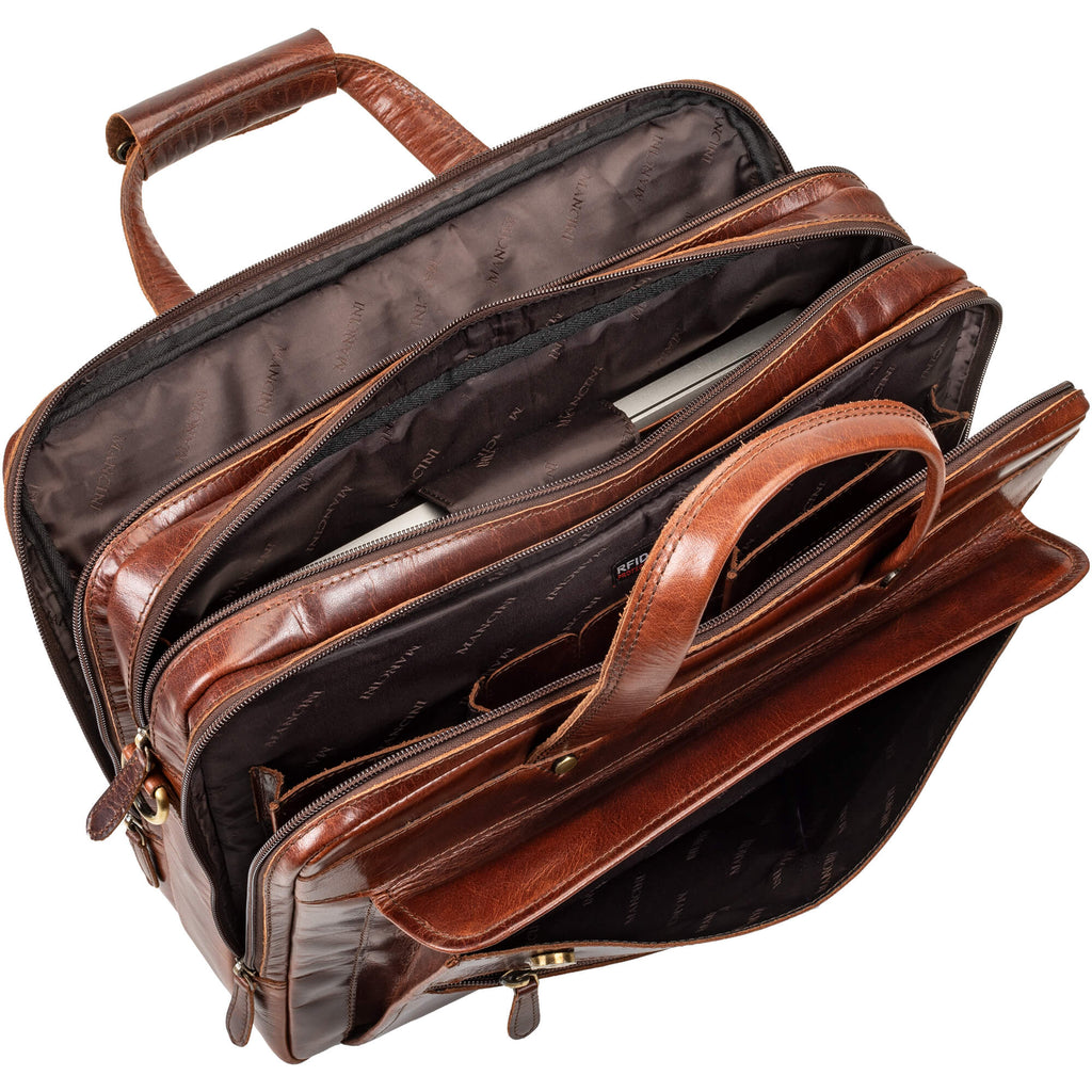 Mancini Porte-documents Buffalo à trois compartiments pour portable 15.6 po 23-3523 | Cuir - Boutique du Cordonnier