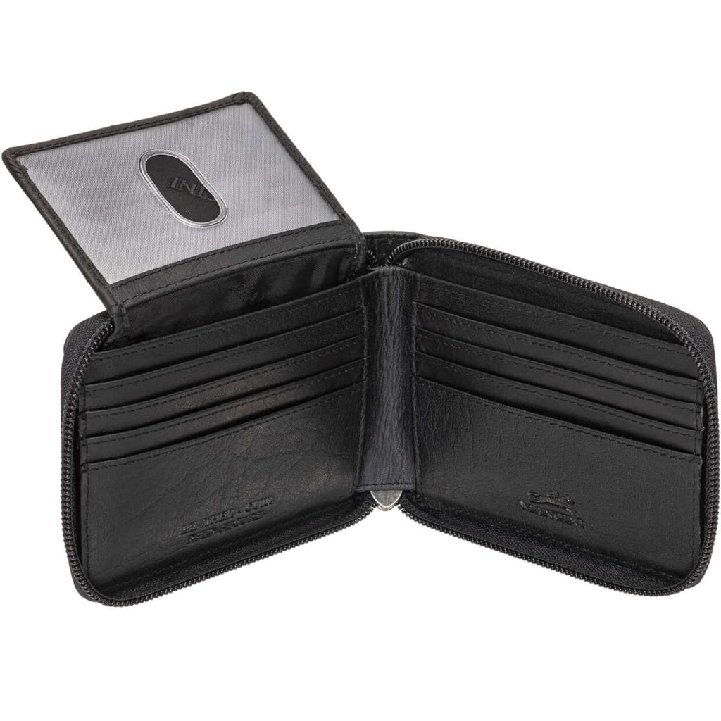 Mancini Portefeuille RFID à fermeture éclair avec porte cartes amovible 99-54159 Noir | Cuir Buffalo - Boutique du Cordonnier