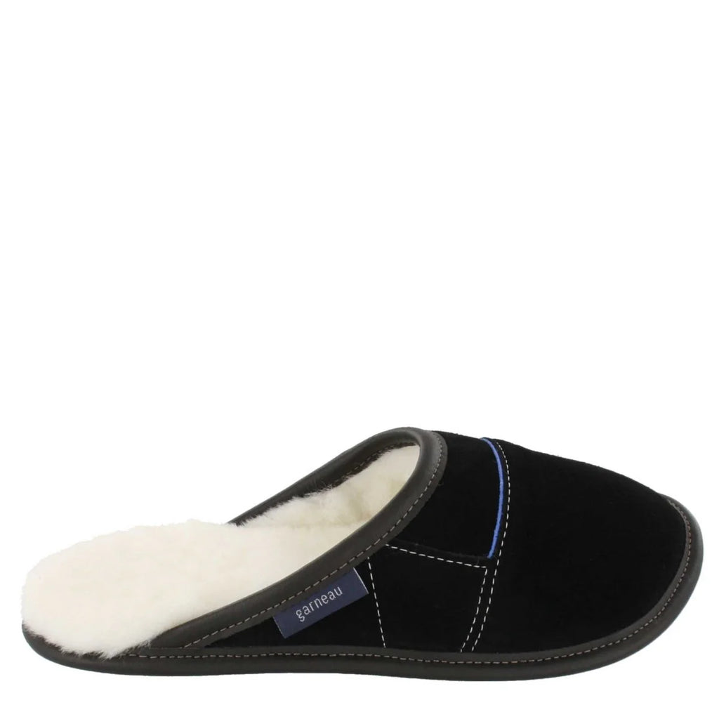 Pantoufles Garneau MULE EN SUÈDE Noir Shearling Blanc pour femmes - Boutique du Cordonnier