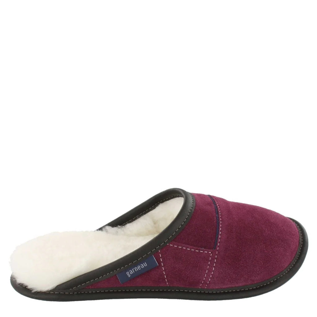 Pantoufles Garneau MULE EN SUÈDE Plum Shearling Blanc pour femmes - Boutique du Cordonnier