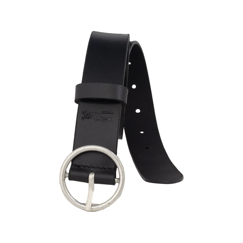 Silver Jeans & Co Women's Heavyweight Genuine Leather Belt Circle Buckle S529-04 Noir - Boutique du Cordonnier