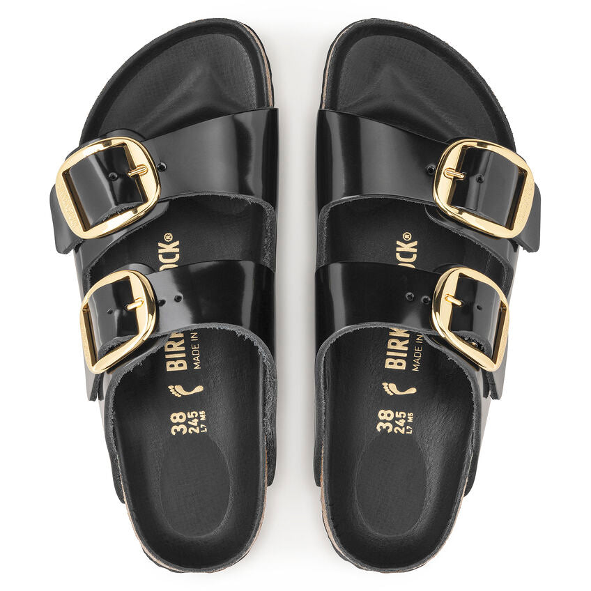 Birkenstock ARIZONA BIG BUCKLE High Shine 1021476 Noir | Cuir Largeur Étroite - Boutique du Cordonnier