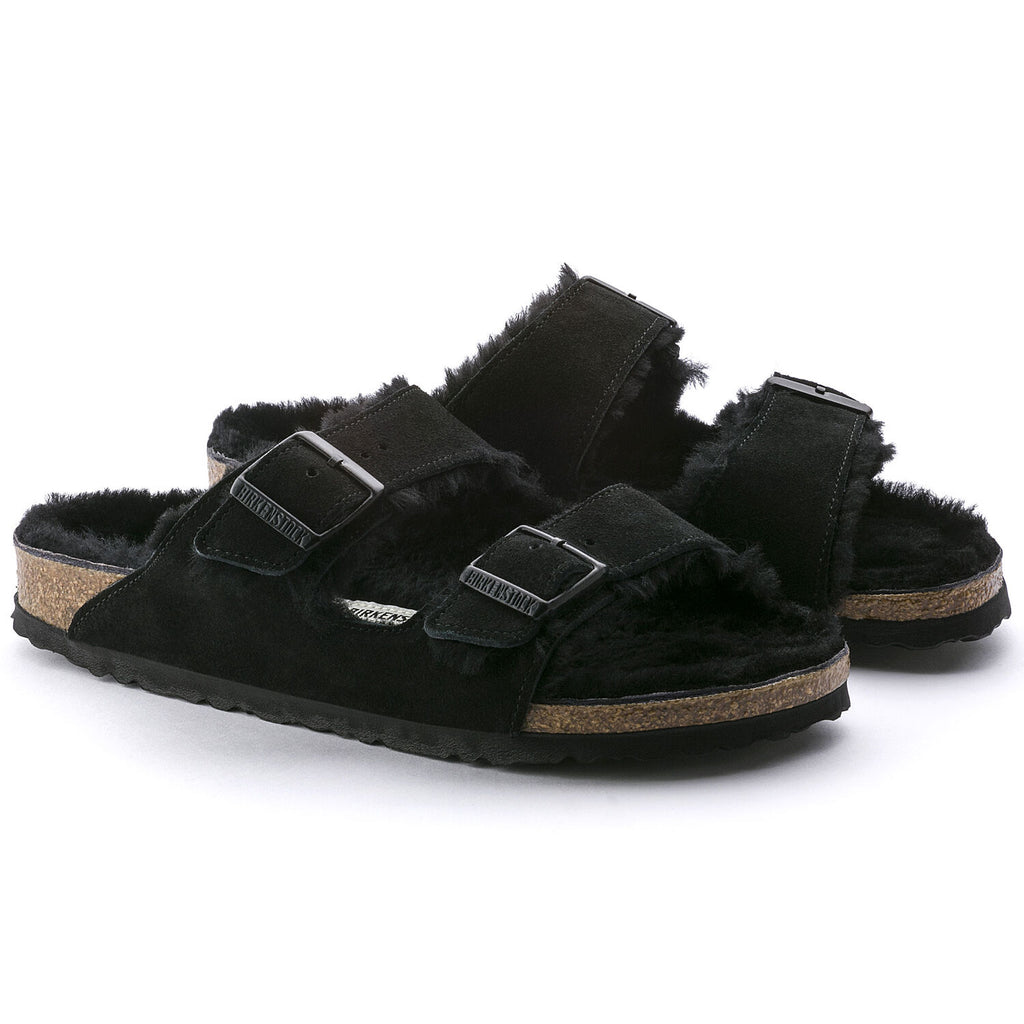 Birkenstock ARIZONA SHEARLING 752661 Noir Suède en fourrure de mouton Largeur Régulière - Boutique du Cordonnier