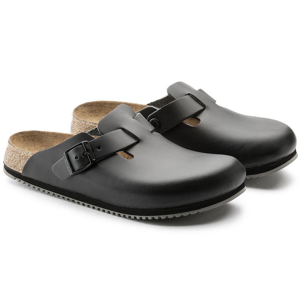 Birkenstock BOSTON SUPER GRIP 60194 NOIR Sabots ANTIDÉRAPANTES Professionnelle Orthopédiques en cuir - Boutique du Cordonnier