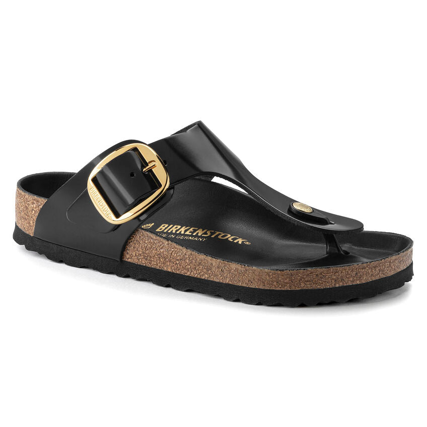 Birkenstock GIZEH BIG BUCKLE High Shine 1021467 Black Leather Regular Width