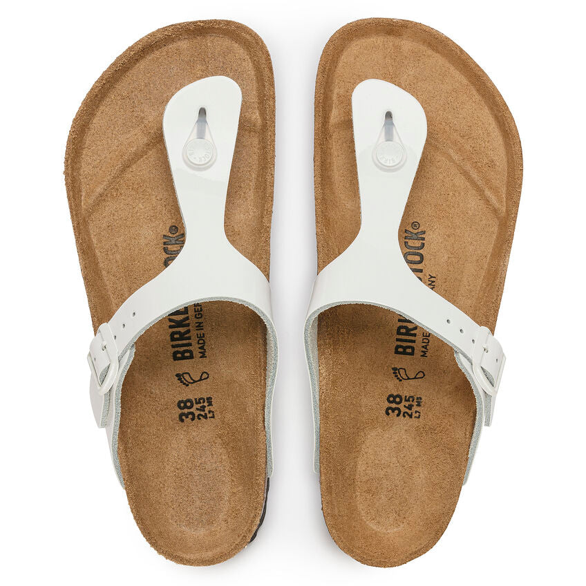 Birkenstock GIZEH 1023897 Blanc Patent | Cuir Largeur Régulière - Boutique du Cordonnier
