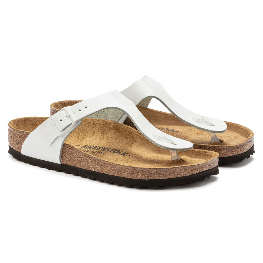 Birkenstock GIZEH 1023897 Blanc Patent | Cuir Largeur Régulière - Boutique du Cordonnier