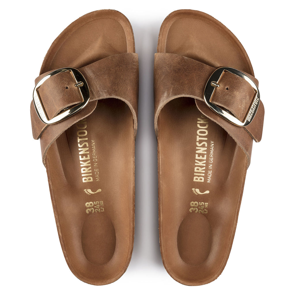 Birkenstock Madrid Big Buckle 1006525 Cognac Cuir Largeur Étroite - Boutique du Cordonnier