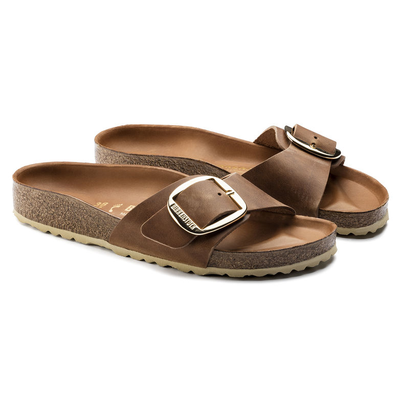 Birkenstock Madrid Big Buckle 1006525 Cognac Cuir Largeur Étroite - Boutique du Cordonnier