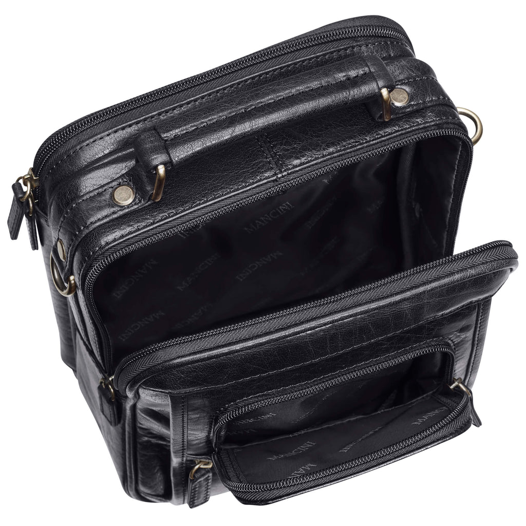 Mancini Grand sac unisexe avec organisateur arrière à glissière 1410-12 Noir | Cuir - Boutique du Cordonnier