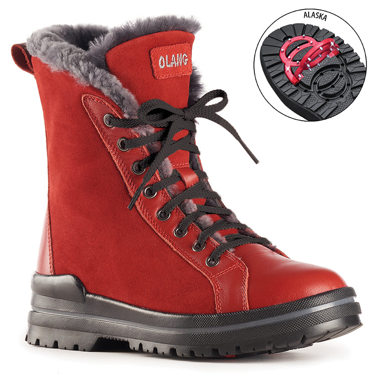 Olang ZAIDE ROSSO Bottes d'hiver à crampons rabattables pour femmes - Boutique du Cordonnier