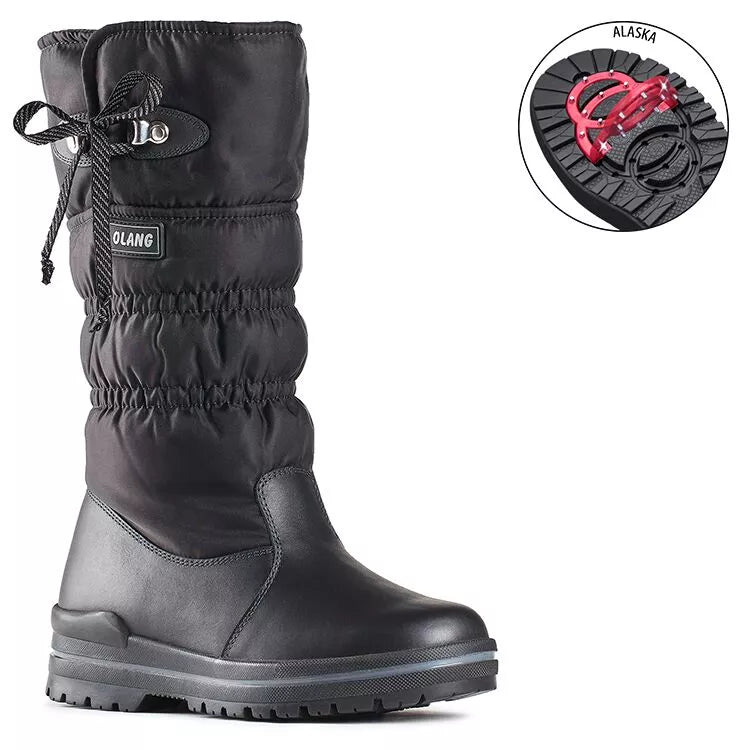 Olang ASTRA Nero | Bottes d'hiver hautes à crampons pour femmes - Boutique du Cordonnier